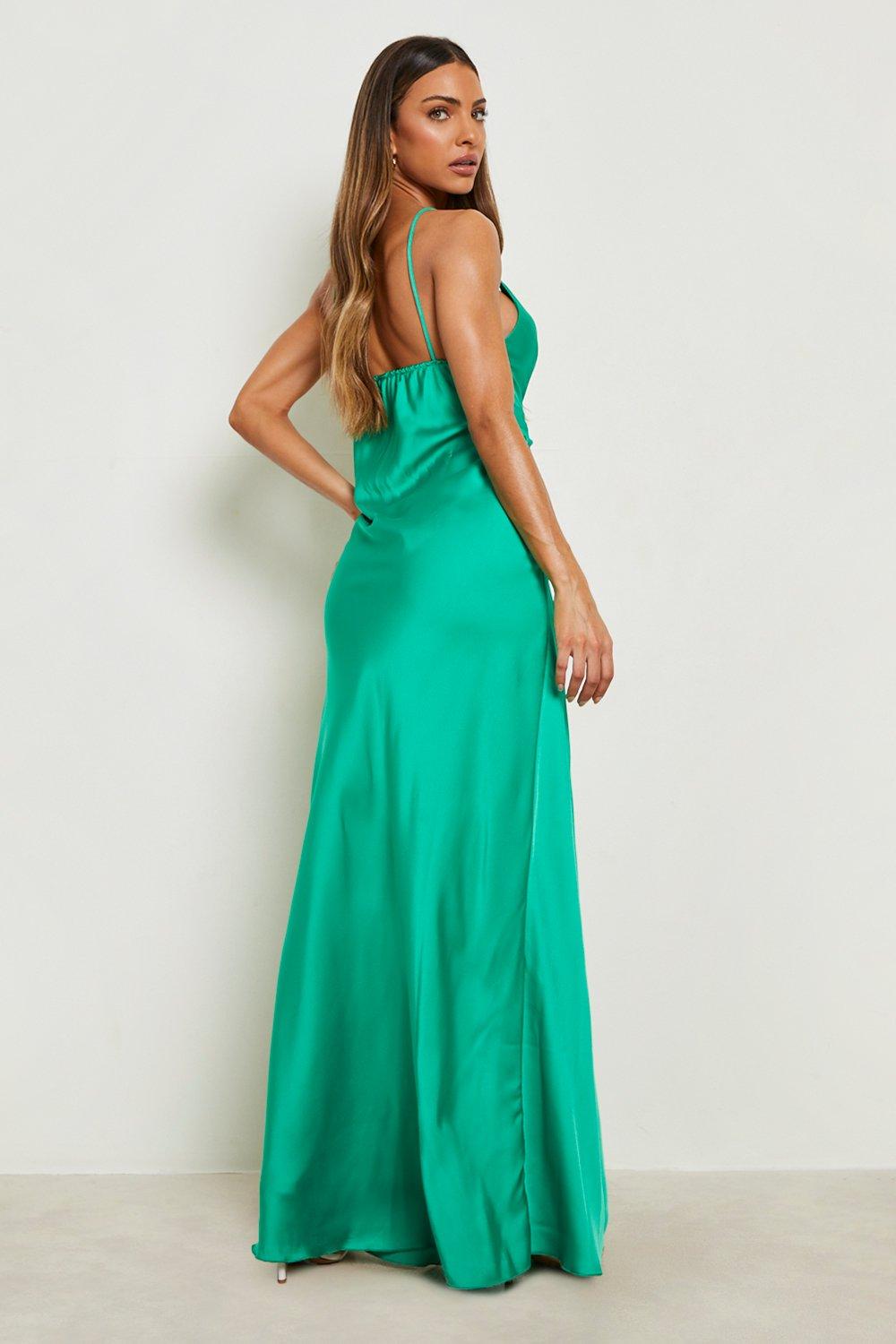 Boohoo green satin store dress